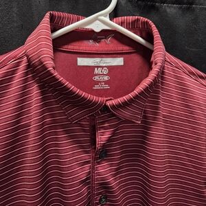 Greg Norman ML75 Play Dry Striped Golf Polo Shirt SZ L Red Performance Luxury